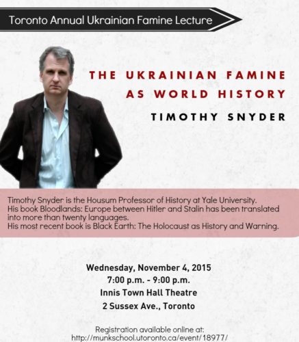 Main image 2015 Toronto Annual Ukrainian Famine Lecture by Timothy Snyder